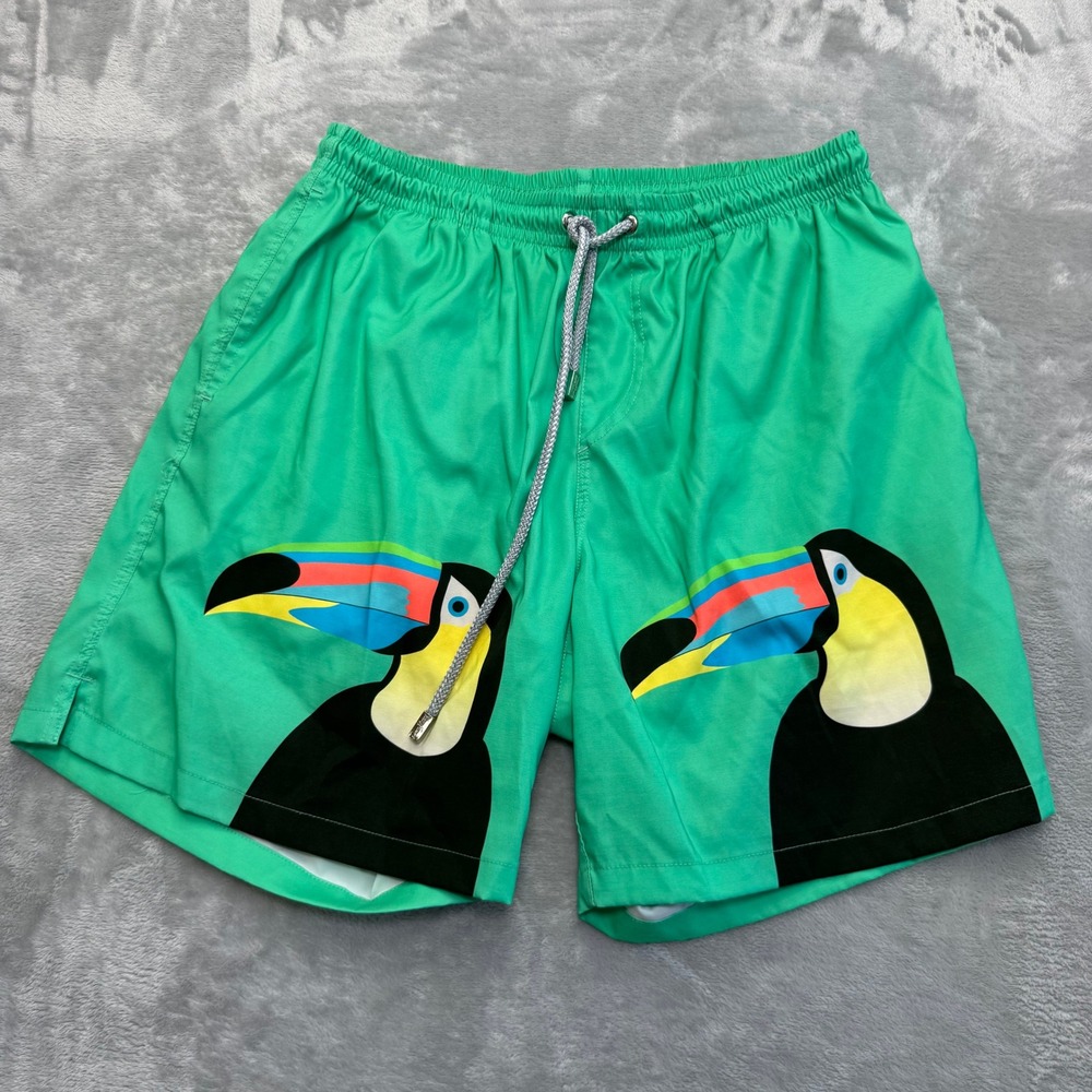 Kenny Flowers Swim Trunks Mens XL Green‎ Toucan Print Beachwear Summer Vacation